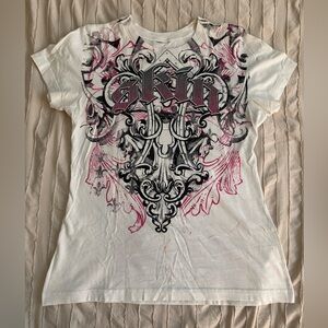 White Graphic Tee with Pink Accents